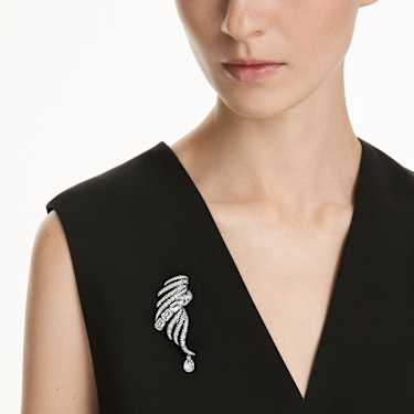The Vienna Collection brooch, Feather, White, Ruthenium plated - Swarovski, 5735193