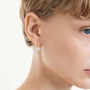 Stilla clip earrings, Round cut, Pavé, White, 18K rose gold finish - Swarovski, 5736940