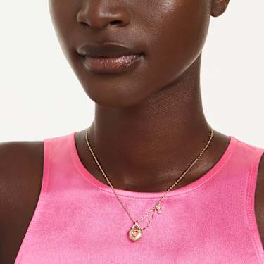 Idyllia pendant, Mixed cuts, Heart, Key, Pink, Gold-tone plated - Swarovski, 5737288