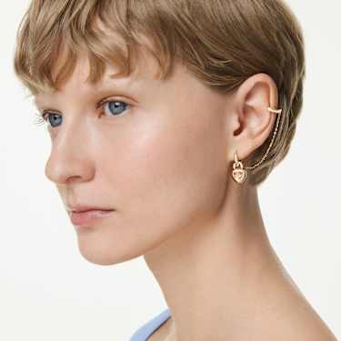Cercei cu drop cu ear cuff Idyllia, Tăieturi mixte, Inimă cu cheie, Roz, Finisaj din aur de 18k - Swarovski, 5737294