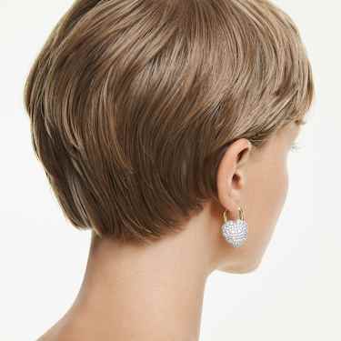 Idyllia 드롭 이어링, 믹스 컷, 하트, 화이트, 골드 톤 플래팅 - Swarovski, 5737297