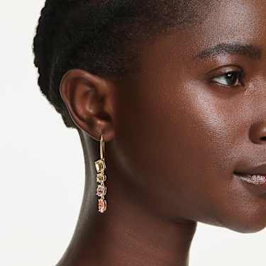 Gema Drop-Ohrhänger, Asymmetrisches Design, Verschiedene Schliffe, Rosa, Goldlegierungsschicht - Swarovski, 5737454