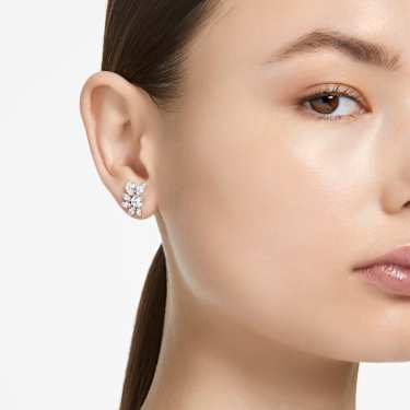 Mesmera stud earrings, Mixed cuts, Flower, White, Rhodium plated - Swarovski, 5737462