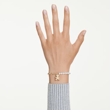 Zapestnica Idyllia, Kristalni biser, Okrogli rez, Medvedek, Zlat odtenek, PVD zlatega odtenka - Swarovski, 5737622
