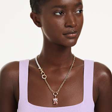 Idyllia Charm, Karışık kesimler, Ayıcık, Pembe, 18k altın rengi yüzey - Swarovski, 5738357