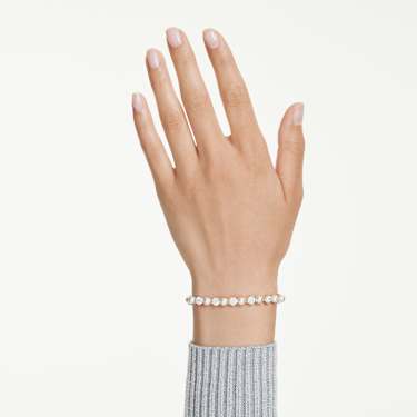 Matrix Tennis 브레이슬릿, 크리스털 펄, 라운드 컷, 화이트, 18K 골드 피니시 - Swarovski, 5742026