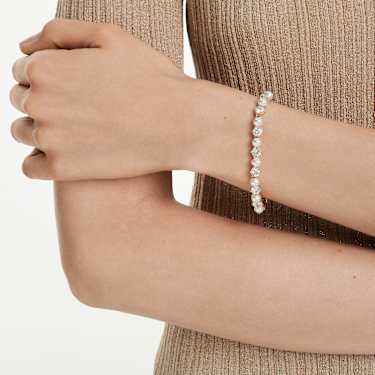 Bransoletka Tennis Matrix, Kryształowa Perła, Szlif okrągły, Biała, Wykończenie z 18-karatowego złota - Swarovski, 5742026