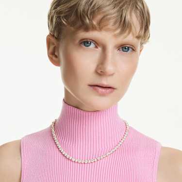 Matrix Tennisketting, Crystal Pearl, Ronde slijpvorm, Wit, Goudkleurige toplaag - Swarovski, 5742039