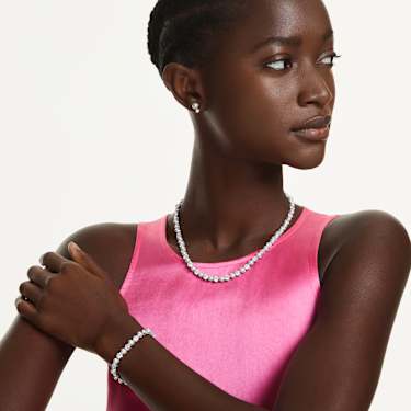 Matrix 套裝, 水晶珍珠, 圓形切割, 白色, 鍍白金色 - Swarovski, 5742040