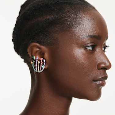Matrix clip earrings, Mixed cuts, Bouquet, Multicoloured, Ruthenium plated - Swarovski, 5742673