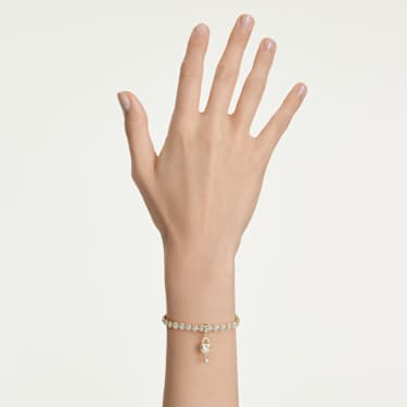 Charm Idyllia, Combinação de lapidações, Coração com chave, Branco, Acabamento em ouro de 18 quilates - Swarovski, 5742959