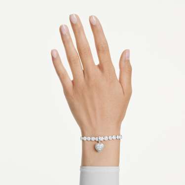 Přívěsek Idyllia, Různé výbrusy, Povrchová úprava v perlově bílé barvě, Srdce, Bílý, Pokoveno rhodiem - Swarovski, 5742960