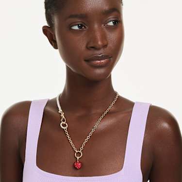 Charm Idyllia, Taille ronde, Cœur, Rouge, Placage de ton or - Swarovski, 5742994