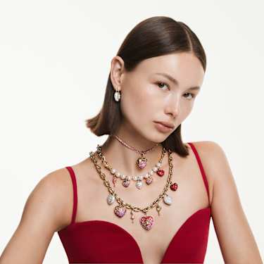 Talisman Idyllia, Tăietură rotundă, Inimă, Roșu, Placat cu auriu - Swarovski, 5742994