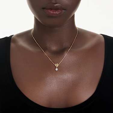 Lifelong pendant, Round cut, Heart, White, Gold-tone plated - Swarovski, 5743016