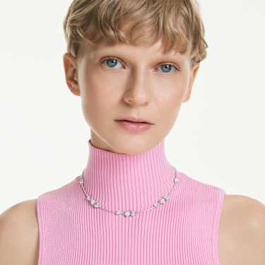 Idyllia necklace, Heart with arrow, White, Rhodium plated - Swarovski, 5743411