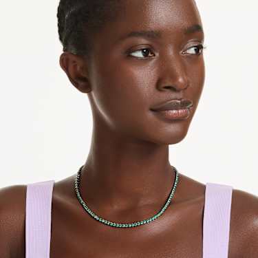 Matrix Tennis necklace, Round cut, Green, Ruthenium plated - Swarovski, 5743471