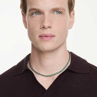 Matrix Tennis necklace, Round cut, Green, Ruthenium plated - Swarovski, 5743471