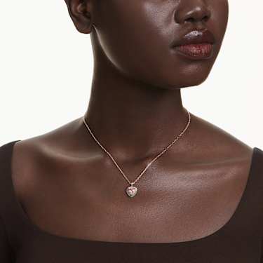 One pendant, Heart cut, Pavé, Heart, Pink, 18K rose gold finish - Swarovski, 5743580
