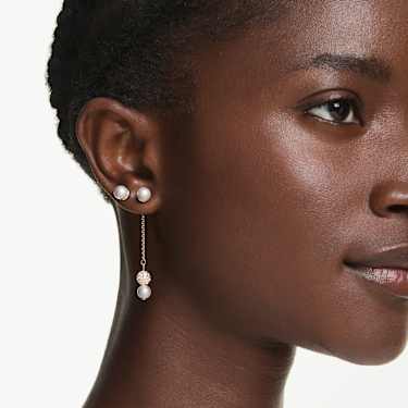 Matrix ต่างหูทรงหยดน้ำ, มุกคริสตัล, เจียระไนทรงกลม, ขาว, เคลือบโทนสีโรสโกลด์ - Swarovski, 5743779