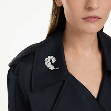 Idyllia brooch, Mixed cuts, Feather, Blue, Rhodium plated - Swarovski, 5747549
