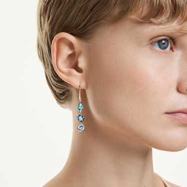 Visací náušnice Gema, Asymetrický design, Různé výbrusy, Vícebarevné, Povrchová úprava z 18k zlata - Swarovski, 5747917