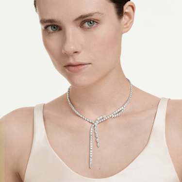 Colier în Y Mesmera, Tăieturi mixte, Alb, Placat cu rodiu - Swarovski, 5748652