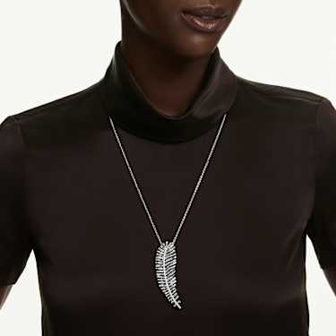 Colgante y broche Vienna, Tallas mixtas, Pluma, Blancos, Baño de rodio - Swarovski, 5749209