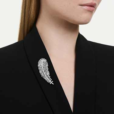 Vienna hanger en broche, Verschillende slijpvormen, Veer, Wit, Rodium toplaag - Swarovski, 5749209