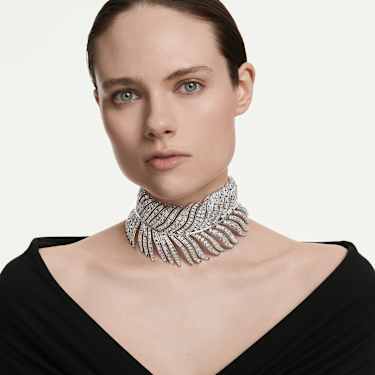 Vienna 초커 네크리스, 믹스 컷, 깃털, 화이트, 로듐 플래팅 - Swarovski, 5749377