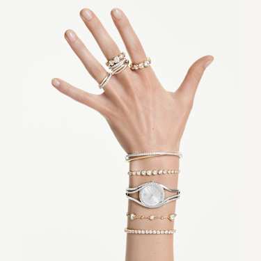 Matrix Vittore แหวนเพชรแถว, เจียระไนทรงกลม, ขาว, เคลือบโทนสีทอง - Swarovski, 5750617