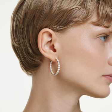 Cercei rotunzi Matrix, Tăietură rotundă, Albi, Placat cu auriu - Swarovski, 5750620