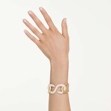 Manžetový náramek Dextera, Kulatý výbrus, Bílá, Pokoveno ve zlatém odstínu - Swarovski, 5751213