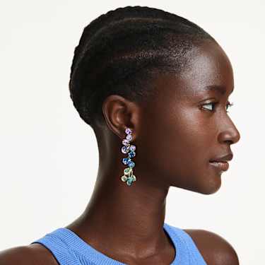 Gema drop earrings, Mixed cuts, Chandelier, Long, Multicolored, Gold-tone plated - Swarovski, 5751294