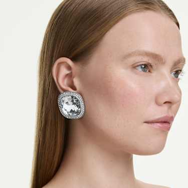 Pendientes de clip Una Angelic, Talla cojin, Blancos, Baño de rutenio - Swarovski, 5751325