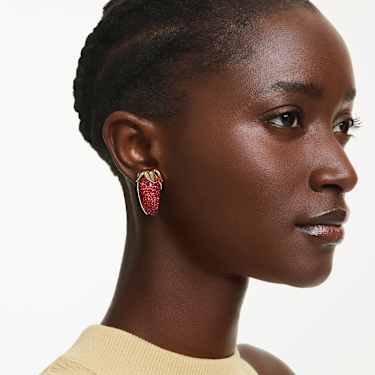 Idyllia clip earrings, Red, Gold-tone plated - Swarovski, 5751416