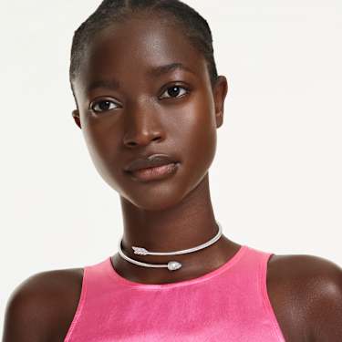 Idyllia choker, Mixed cuts, Arrow, White, Rhodium plated - Swarovski, 5751430