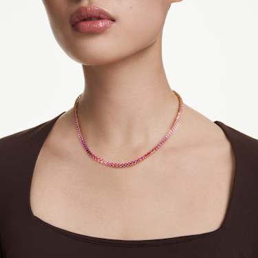 Collier Tennis Matrix, Taille ronde, Rose, Doré à l’or 18 carats (750/1000) - Swarovski, 5751762