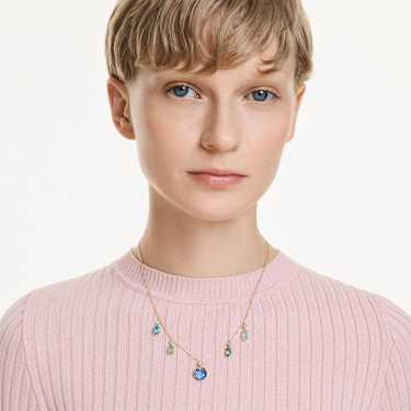 Gema necklace, Mixed cuts, Drop, Multicolored, Gold-tone plated - Swarovski, 5752576