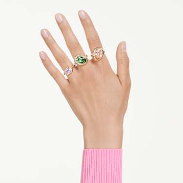 Gema motif ring, Set (3), Multicolored, 18K gold finish | Swarovski