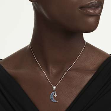 Symbolica hanger, Ronde slijpvorm, Maan, Blauw, Rodium toplaag - Swarovski, 5754381