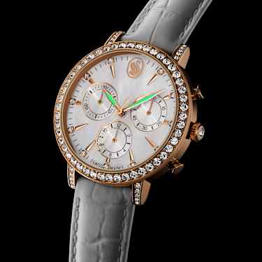 Matrix tennis chrono Uhr, Schweizer Produktion, Lederarmband, Roséfarben, Roségoldfarbenes Finish - Swarovski, 5754536