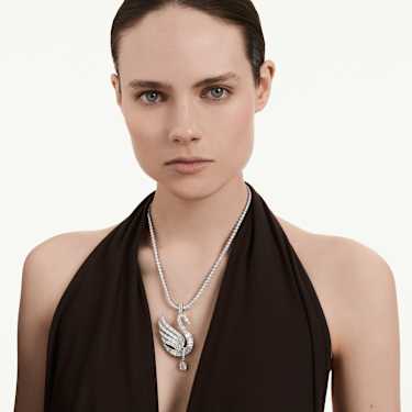 Vienna medál és bross, Vegyes metszés, Hattyú, Fehér, Ródium bevonattal - Swarovski, 5754828