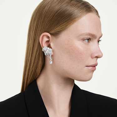 Vienna 夾式耳環, 混合式切割, 天鵝, 白色, 鍍白金色 - Swarovski, 5755961