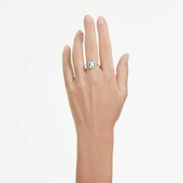 Una Angelic halo ring, Cushion cut, White, Rhodium plated - Swarovski, 5758469