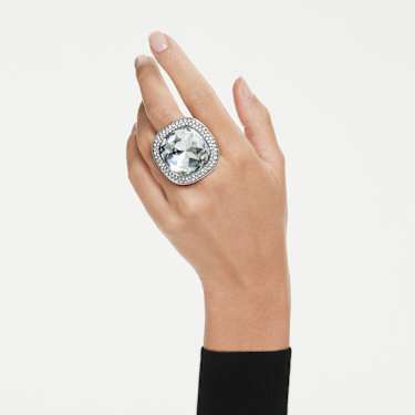 Una Angelic cocktail ring, Cushion cut, White, Ruthenium plated - Swarovski, 5760117