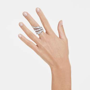 Vienna cocktail ring, Mixed cuts, Swan, White, Rhodium plated