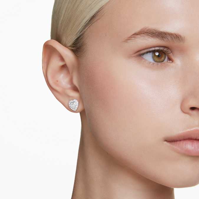 Ariana Grande x Swarovski stud earrings - Mixed cuts, Heart, White, Rhodium plated