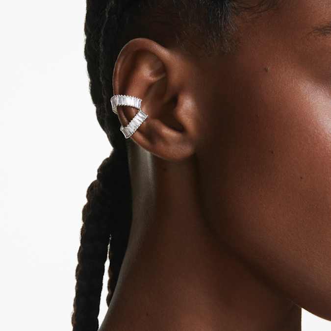 Ariana Grande x Swarovski ear cuffs - Baguette cut, White, Rhodium plated