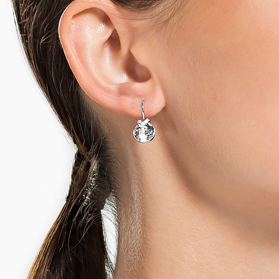 Bella V drop earrings, Round cut, White, Rhodium plated by SWAROVSKI
